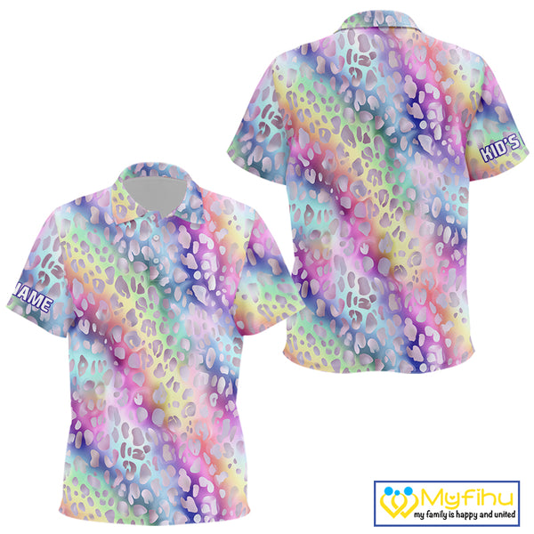 Colorful Neon Rainbow leopard pattern Kid Golf Polo Shirt Custom Kid golf outfit, cool golf gift NQS10244