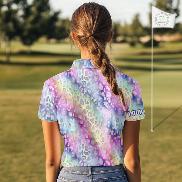 Colorful Neon Rainbow leopard pattern Women Golf Polo Shirt Custom ladies golf outfit cool golf gift NQS10244