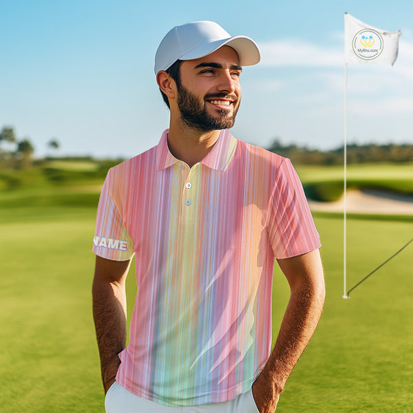 Colorful rainbow stripe pattern Mens golf polo shirt custom best golf apparel for men NQS10406