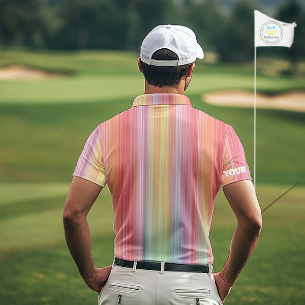 Colorful rainbow stripe pattern Mens golf polo shirt custom best golf apparel for men NQS10406