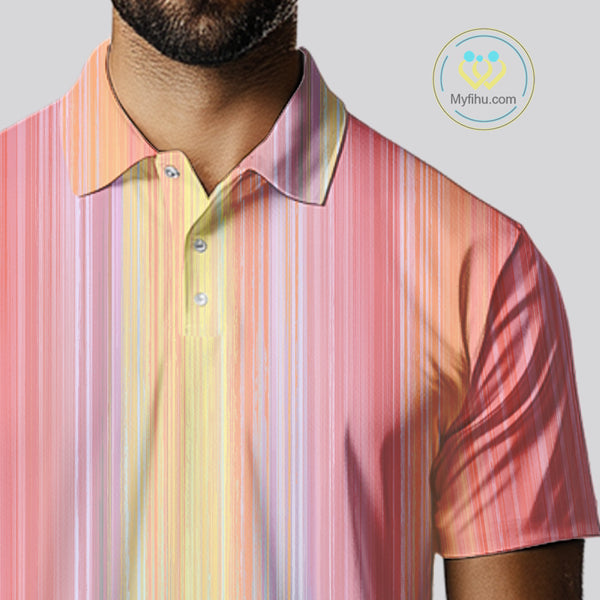 Colorful rainbow stripe pattern Mens golf polo shirt custom best golf apparel for men NQS10406