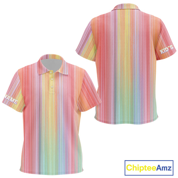 Colorful rainbow stripe pattern Kid golf polo shirt custom best golf apparel for Kid NQS10406