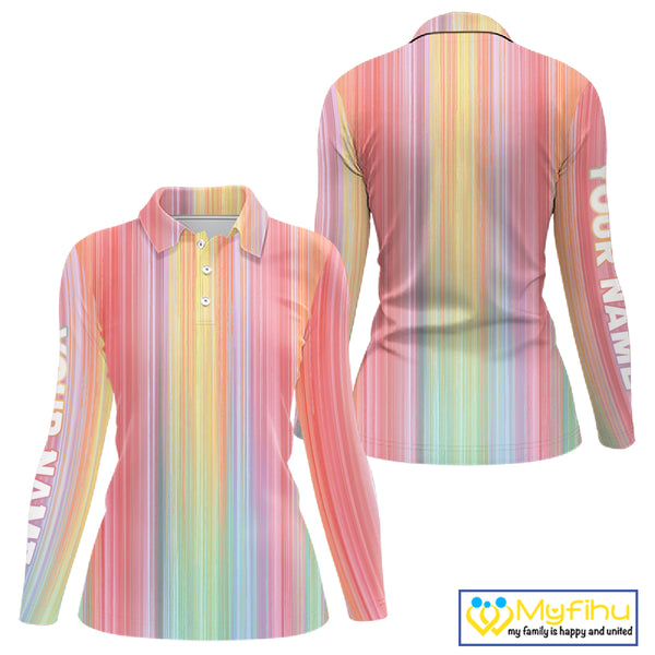 Colorful rainbow stripe pattern Women golf polo shirt custom best golf apparel for ladies NQS10406