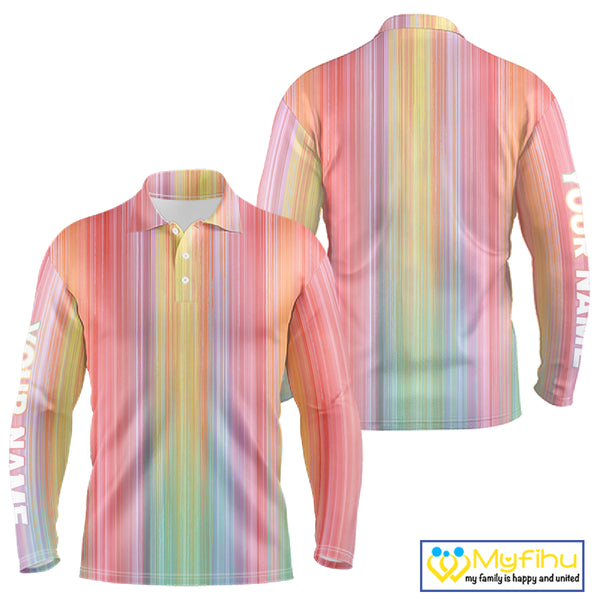 Colorful rainbow stripe pattern Mens golf polo shirt custom best golf apparel for men NQS10406