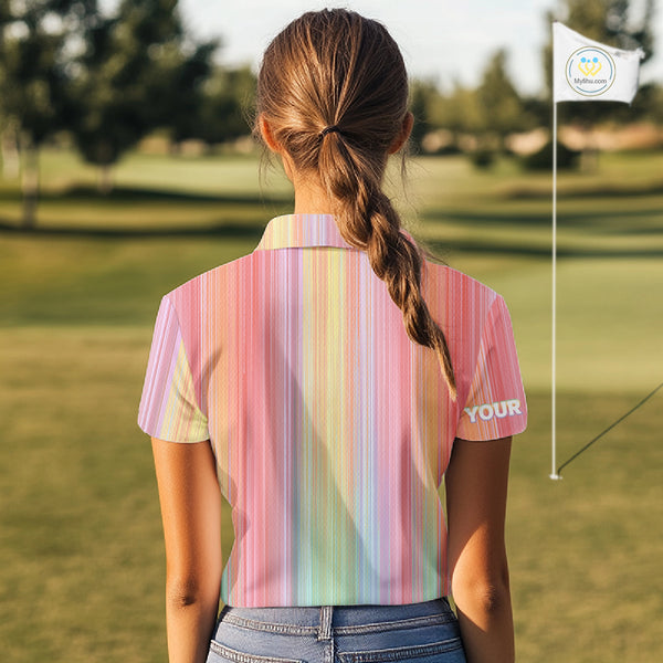 Colorful rainbow stripe pattern Women golf polo shirt custom best golf apparel for ladies NQS10406