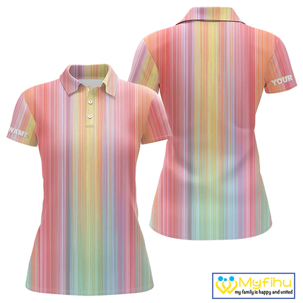 Colorful rainbow stripe pattern Women golf polo shirt custom best golf apparel for ladies NQS10406