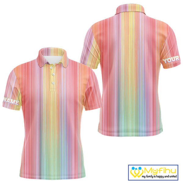 Colorful rainbow stripe pattern Mens golf polo shirt custom best golf apparel for men NQS10406
