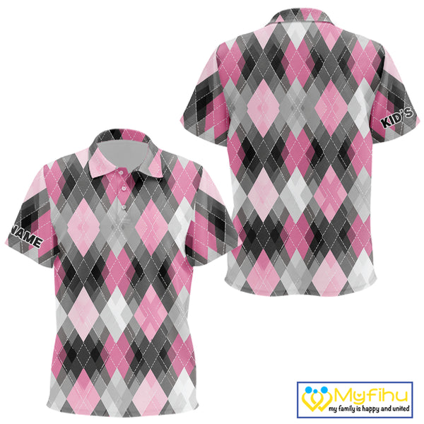 Pink argyle pattern Kid golf polo shirt custom best team golf shirts, golfing gifts NQS10407