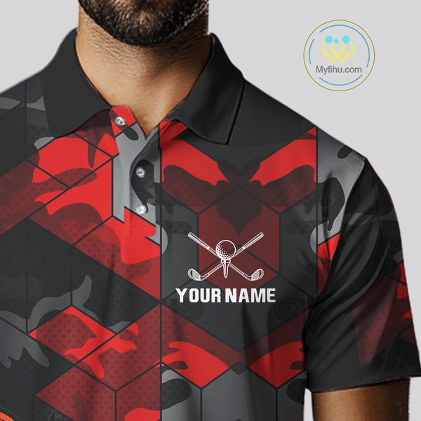 Black and Red Camo Flame Golf Ball Custom Men golf polo shirt, personalized golf top for men NQS10100