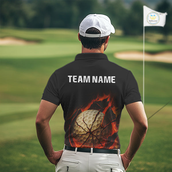 Flame Broken Golf Ball Custom Men golf polo shirt, personalized cool golf outfit for men NQS10101