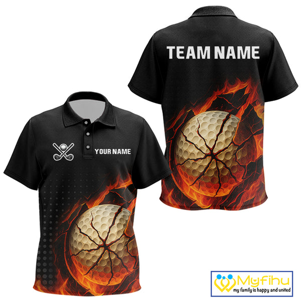 Flame Broken Golf Ball Custom Kid golf polo shirt, personalized cool golf outfit for Kid NQS10101