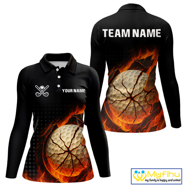 Flame Broken Golf Ball Custom Women golf polo shirt, personalized cool golf outfit for ladies NQS10101