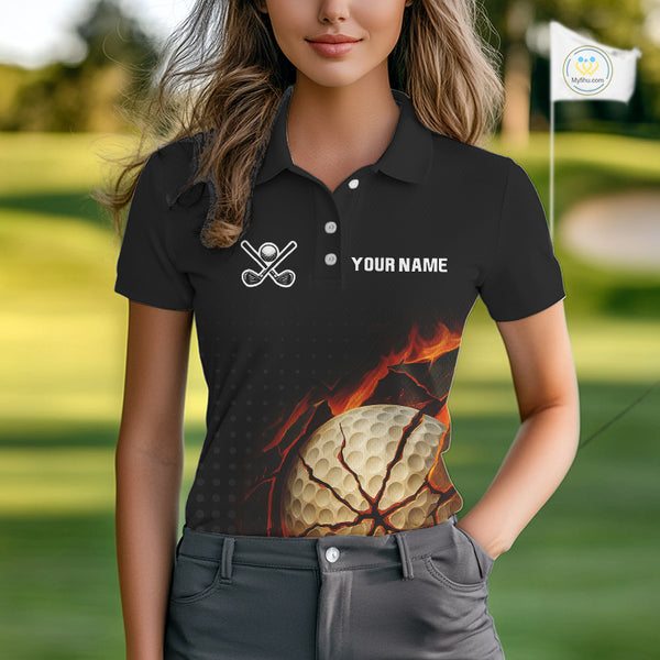 Flame Broken Golf Ball Custom Women golf polo shirt, personalized cool golf outfit for ladies NQS10101