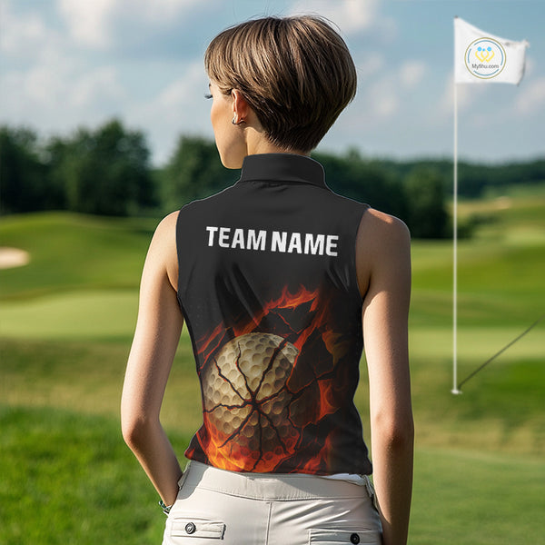 Flame Broken Golf Ball Women Sleeveless golf polo shirt, personalized cool golf outfit for ladies NQS10101