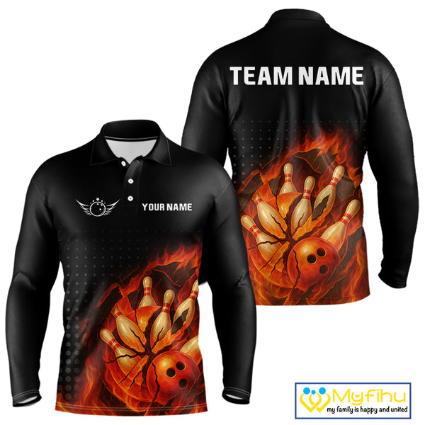 Flame Broken Bowling Ball and pins Bowling Shirt For Men Custom Flame Team Bowling Jerseys NQS10102
