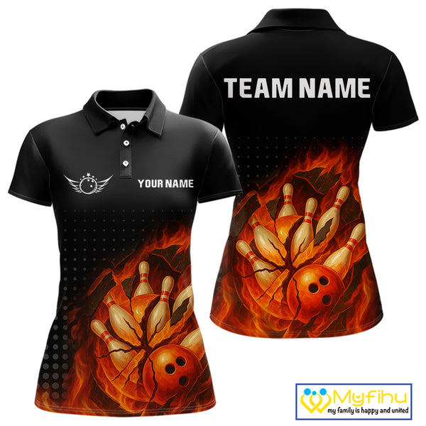 Flame Broken Bowling Ball and pins Bowling Shirt For Women Custom Flame Team Bowling Jerseys NQS10102