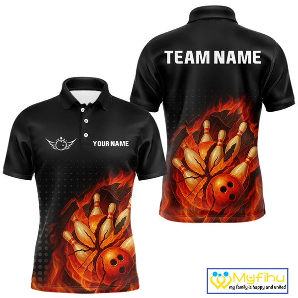 Flame Broken Bowling Ball and pins Bowling Shirt For Men Custom Flame Team Bowling Jerseys NQS10102