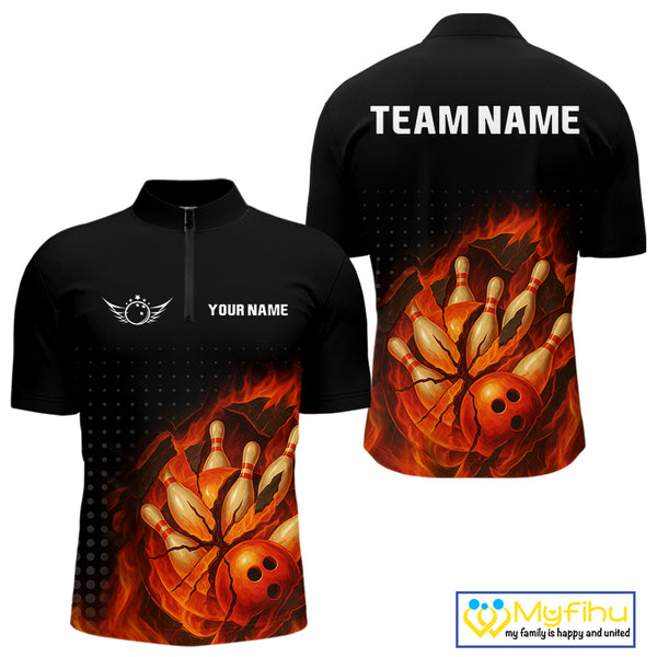 Flame Broken Bowling Ball and pins Bowling Shirt For Men Custom Flame Team Bowling Jerseys NQS10102
