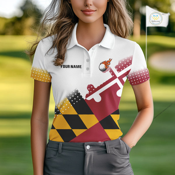 Maryland Flag Women golf polo shirt Custom patriotic golf outfit for ladies NQS10105
