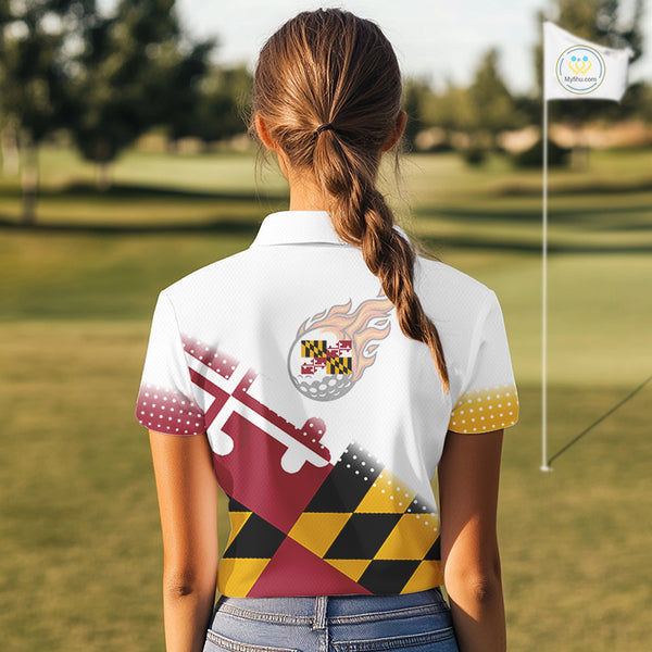 Maryland Flag Women golf polo shirt Custom patriotic golf outfit for ladies NQS10105