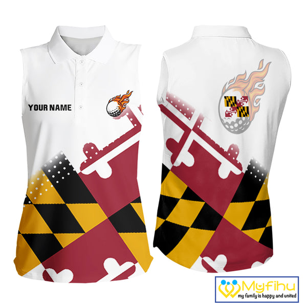Maryland Flag Women Sleeveless golf polo shirt Custom patriotic golf outfit for ladies NQS10105
