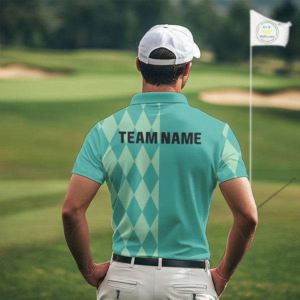 Turquoise argyle pattern Men golf polo shirt Custom golf clothes for men, cool golf gifts NQS10108