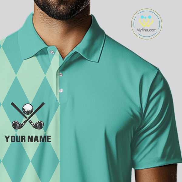 Turquoise argyle pattern Men golf polo shirt Custom golf clothes for men, cool golf gifts NQS10108
