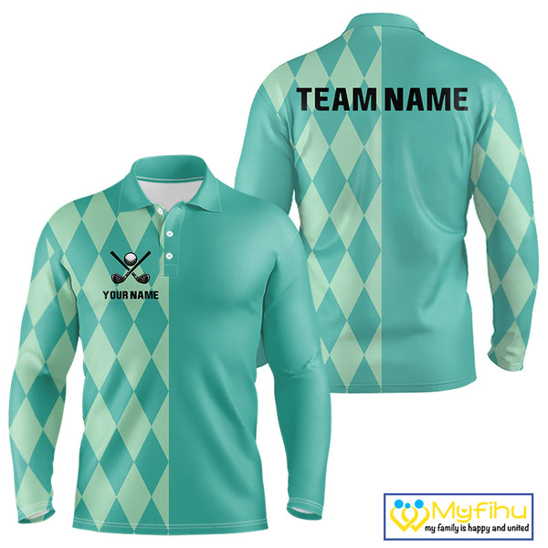 Turquoise argyle pattern Men golf polo shirt Custom golf clothes for men, cool golf gifts NQS10108