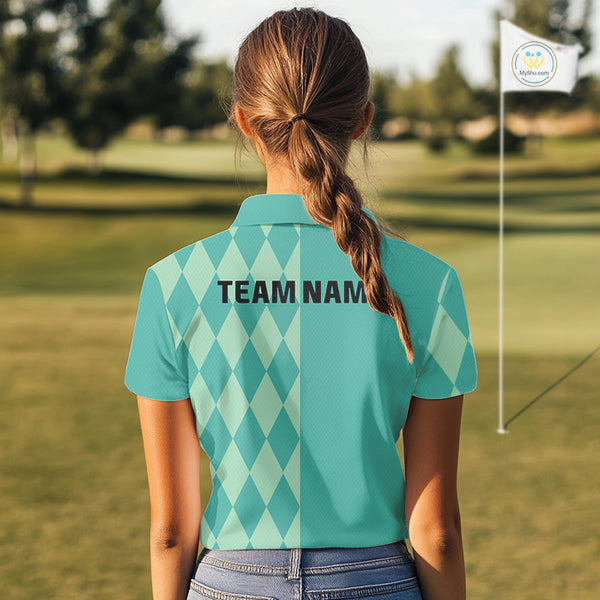 Turquoise argyle pattern Women golf polo shirt Custom golf clothes for ladies, cool golf gifts NQS10108