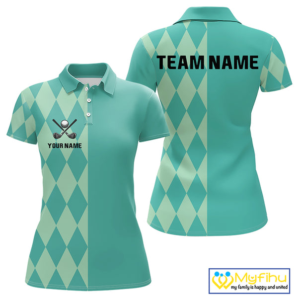 Turquoise argyle pattern Women golf polo shirt Custom golf clothes for ladies, cool golf gifts NQS10108