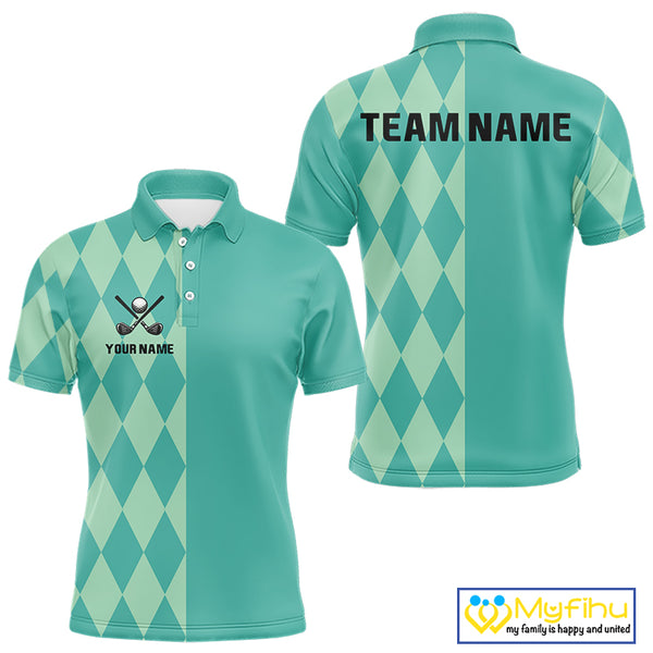 Turquoise argyle pattern Men golf polo shirt Custom golf clothes for men, cool golf gifts NQS10108