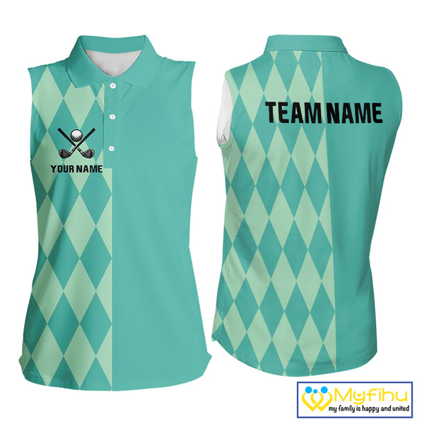 Turquoise argyle pattern Women Sleeveless golf polo shirt Custom golf clothes for ladies NQS10108