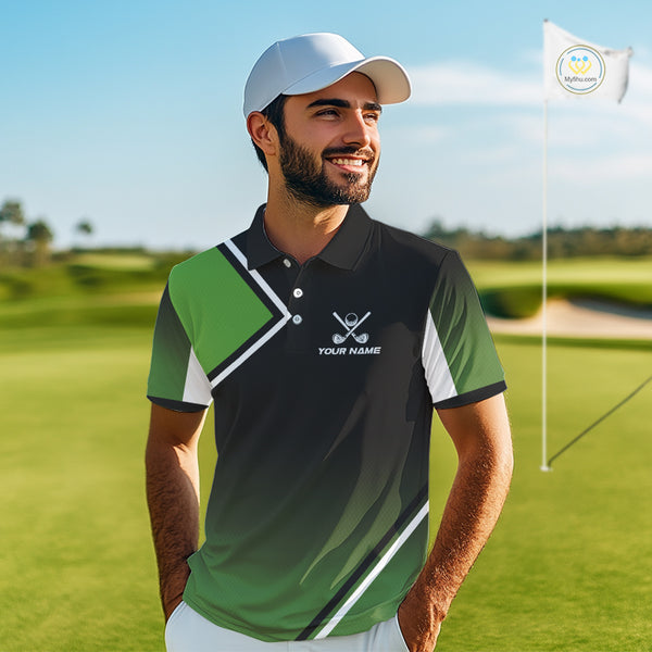 Green and Black Mens Golf Polo Shirts Custom golf clothes for men, gifts for the golfer NQS10249