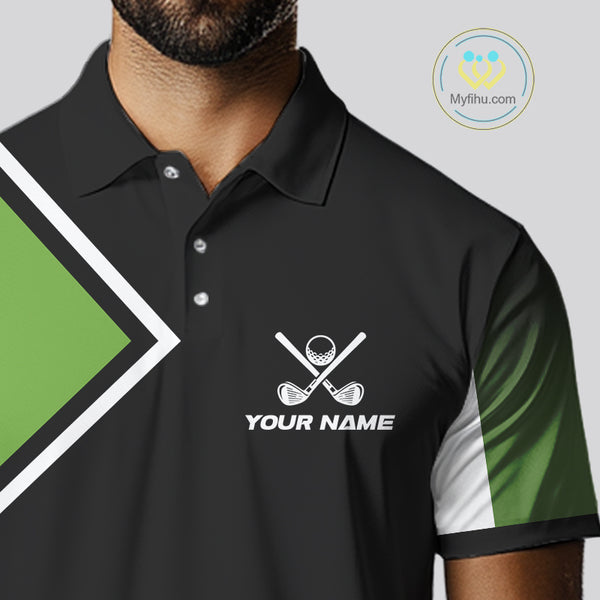 Green and Black Mens Golf Polo Shirts Custom golf clothes for men, gifts for the golfer NQS10249