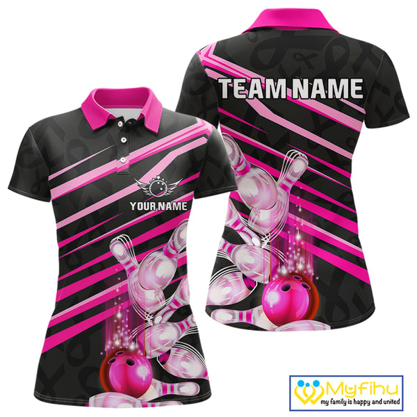 Pink and Black ribbon pattern Women Bowling Shirts Custom breast cancer awareness Team Bowling Jersey NQS10116