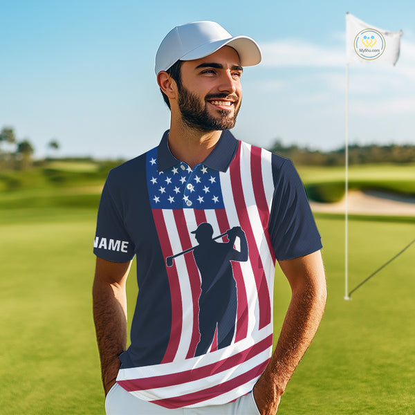 American Flag Mens golf polo shirt custom men's patriotic polo shirts, best golf shirts for men NQS10253