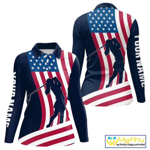 American Flag Women golf polo shirt custom women's patriotic polo shirts, best golf shirts for ladies NQS10253