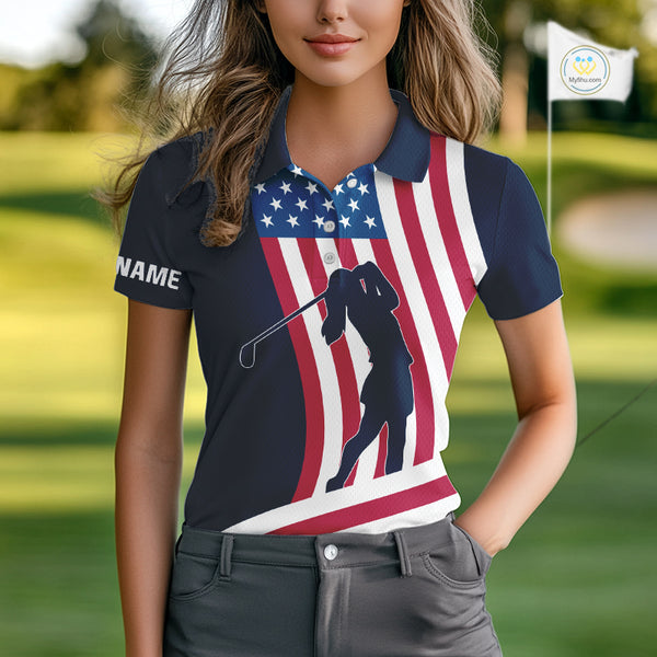 American Flag Women golf polo shirt custom women's patriotic polo shirts, best golf shirts for ladies NQS10253