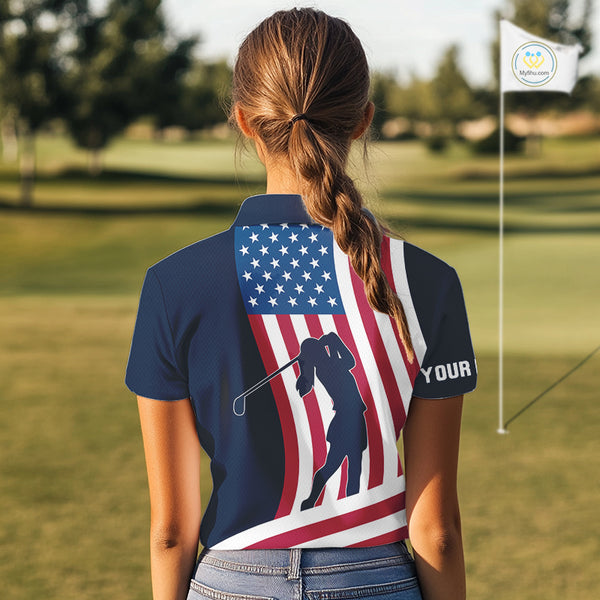 American Flag Women golf polo shirt custom women's patriotic polo shirts, best golf shirts for ladies NQS10253