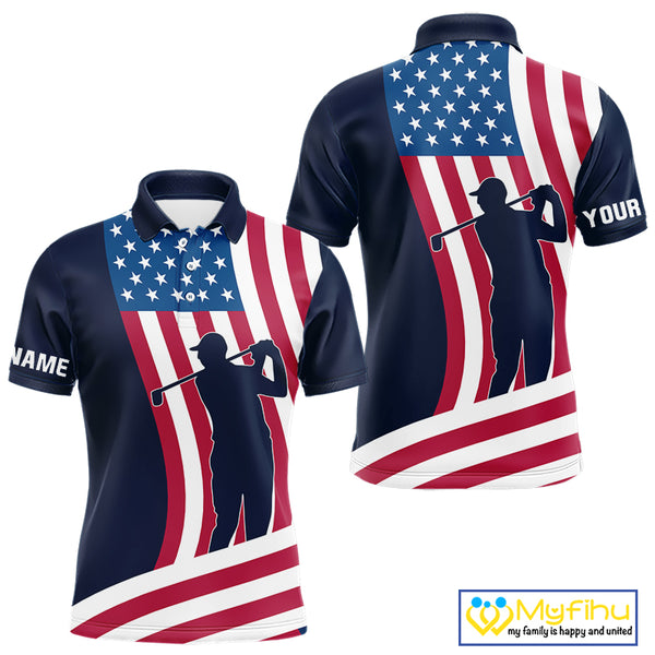 American Flag Mens golf polo shirt custom men's patriotic polo shirts, best golf shirts for men NQS10253