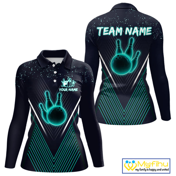 Bowling polo, quarter zip shirt for Women custom team bowling jersey, gift for bowlers | Turquoise NQS10256