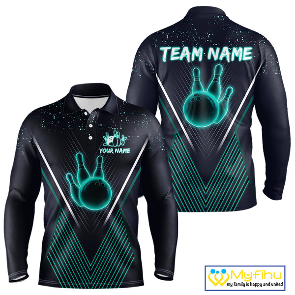 Bowling polo, quarter zip shirt for Men custom team bowling jersey, gift for bowlers | Turquoise NQS10256