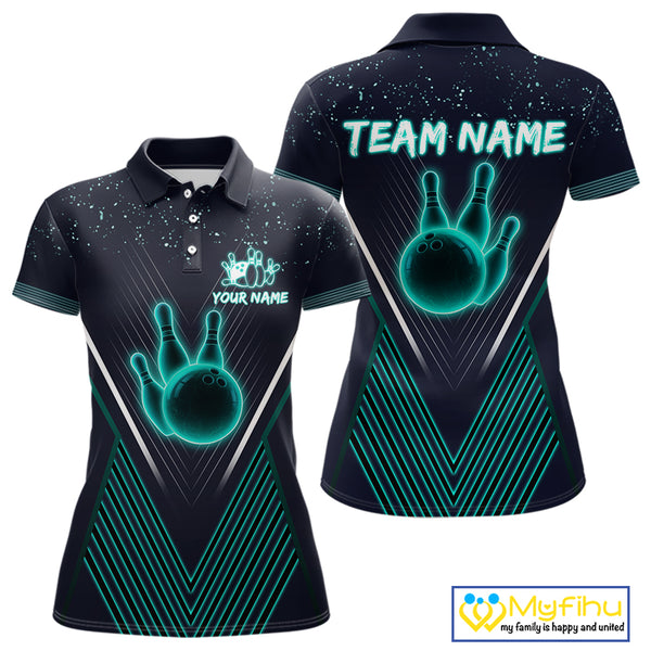 Bowling polo, quarter zip shirt for Women custom team bowling jersey, gift for bowlers | Turquoise NQS10256