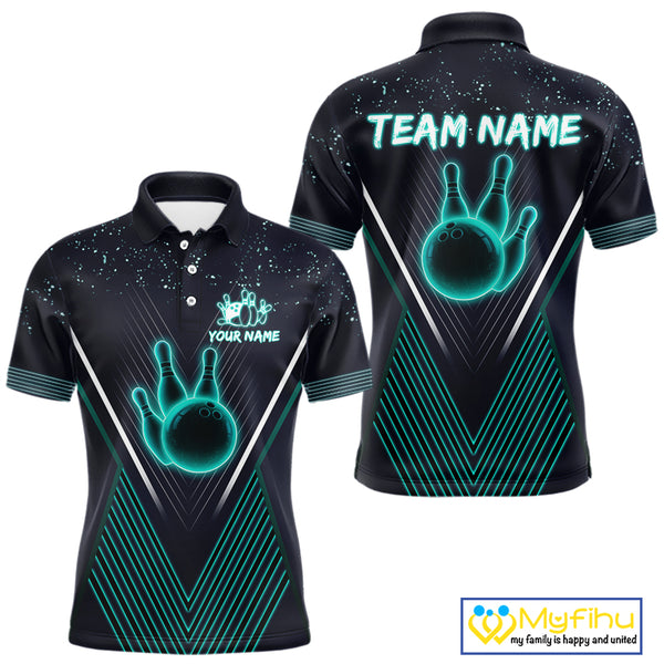 Bowling polo, quarter zip shirt for Men custom team bowling jersey, gift for bowlers | Turquoise NQS10256