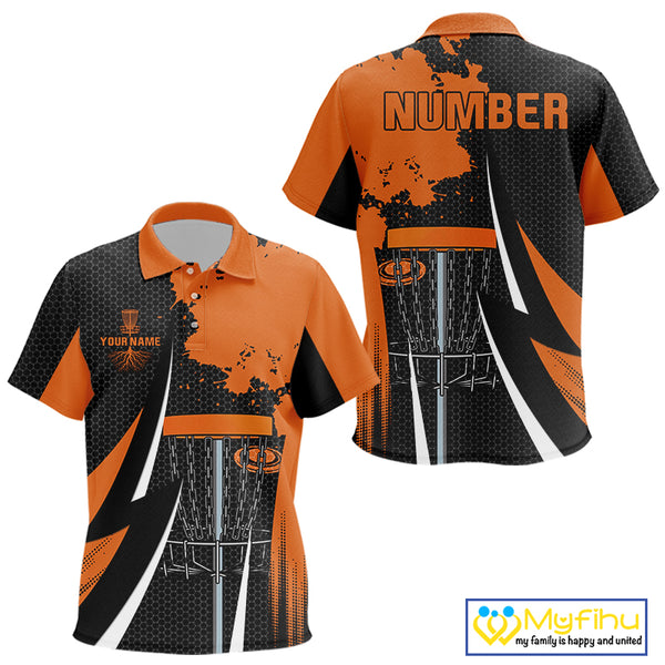 Kid disc golf polo shirt custom team disc golf jersey, unique disc golf gift | Orange NQS10257