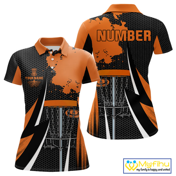 Women disc golf polo shirt custom team disc golf jersey, unique disc golf gift | Orange NQS10257