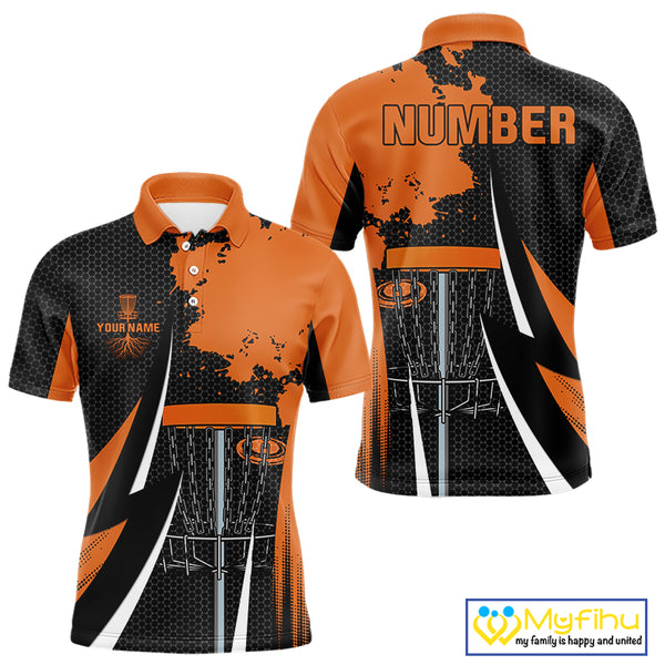 Mens disc golf polo shirts custom team disc golf basket jersey, unique disc golf gift | Orange NQS10257