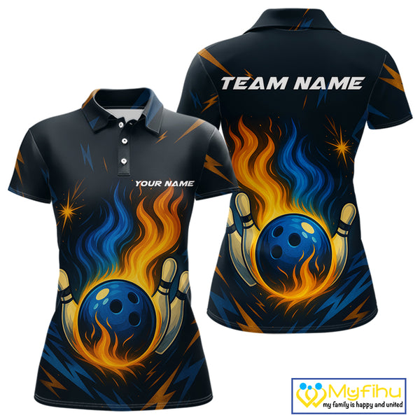 Blue and Yellow Flame Bowling shirts for Women custom bowling team jerseys for ladies bowler NQS10262