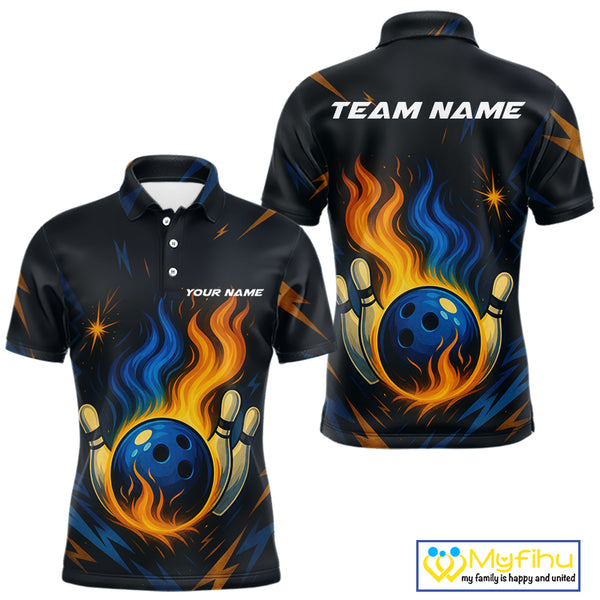 Blue and Yellow Flame Bowling shirts for Men custom bowling team jerseys for mens bowler NQS10262