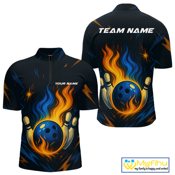 Blue and Yellow Flame Bowling shirts for Men custom bowling team jerseys for mens bowler NQS10262
